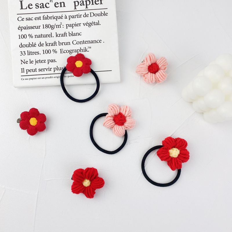 Fashion Simple Red Flower Hair Ring Set