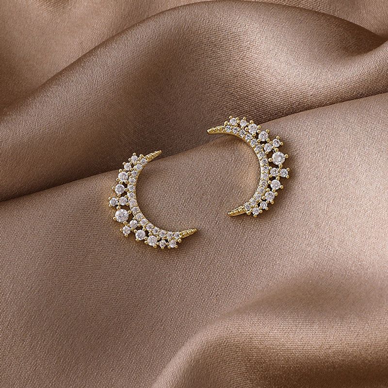 Pendientes De Cobre Con Diamantes De Luna De Nueva Moda