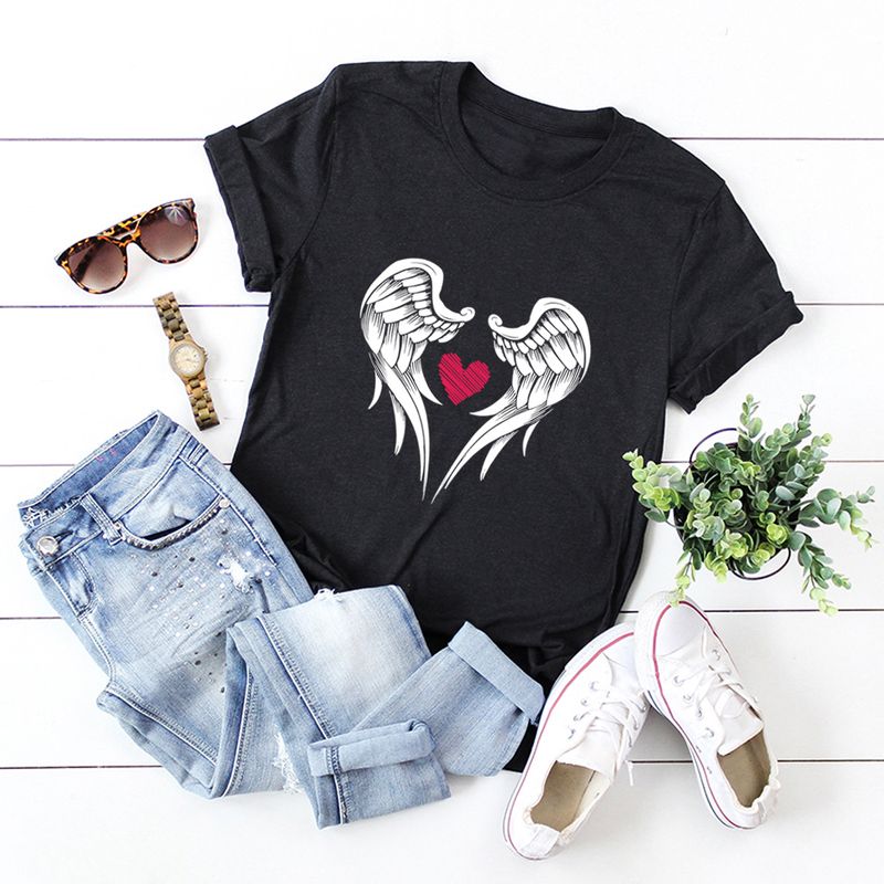 Cotton Heart-shaped Short-sleeved T-shirt
