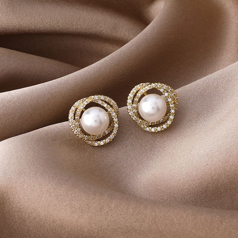 Korean Simple Pearl Zircon Earrings