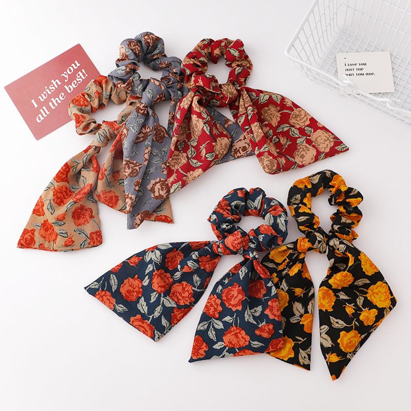 Sweet Floral Simple Bow Knot Hair Scrunchies