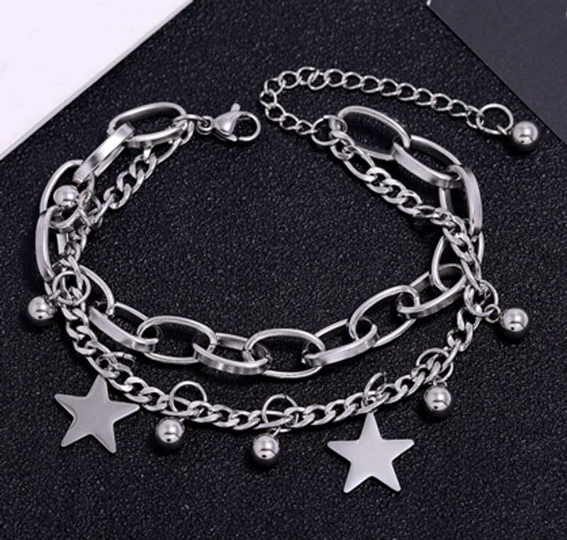 Pulsera Coreana De Estrella De La Suerte De Acero Inoxidable Simple