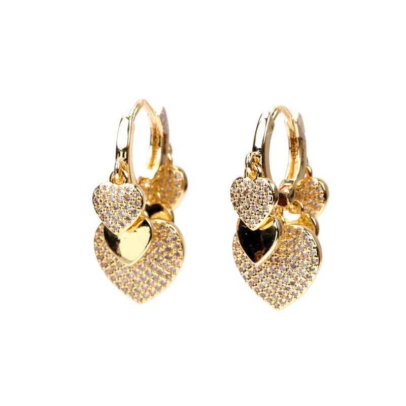 Fashion Peach Heart Micro Diamond Multi-layer Heart-shaped Earrings