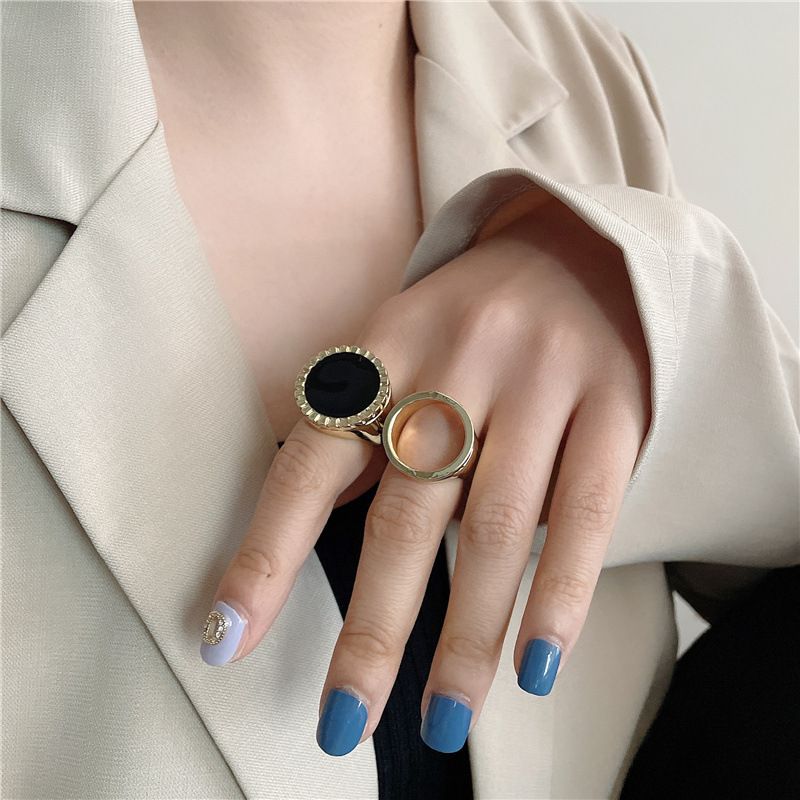 Fashion Geometric Metal Black Agate Ring