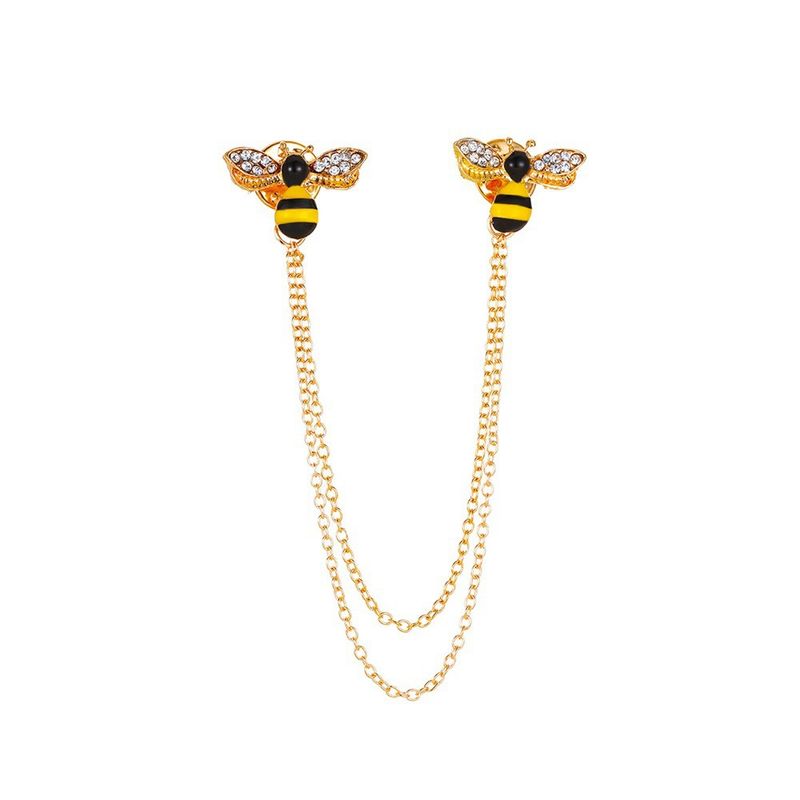 New Cute Diamond-encrusted Pair Of Small Bee Brooches