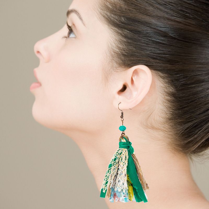 Bohemian Fabric Tassel Lace Long Earrings