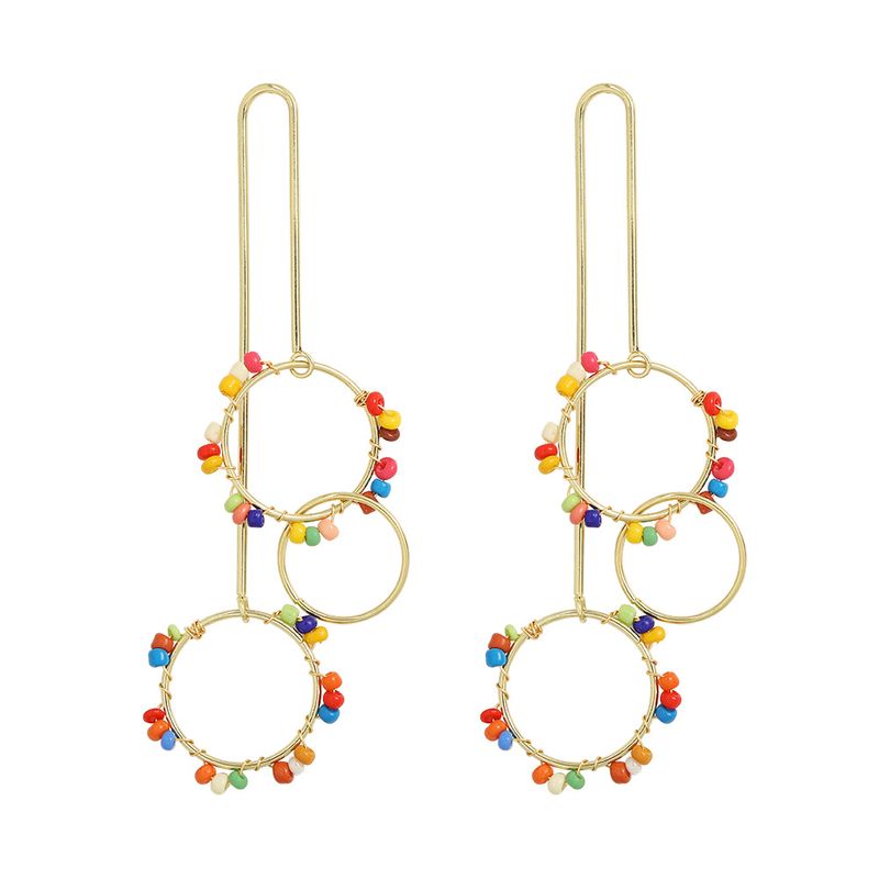 Korean Colorful Bead Multi-circle Hand-wound Rice Bead Earrings