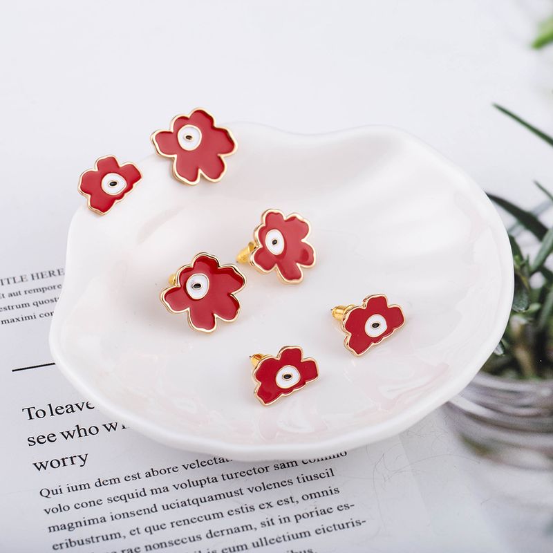 Korean Fashion Dripping Oil Flower Earrings