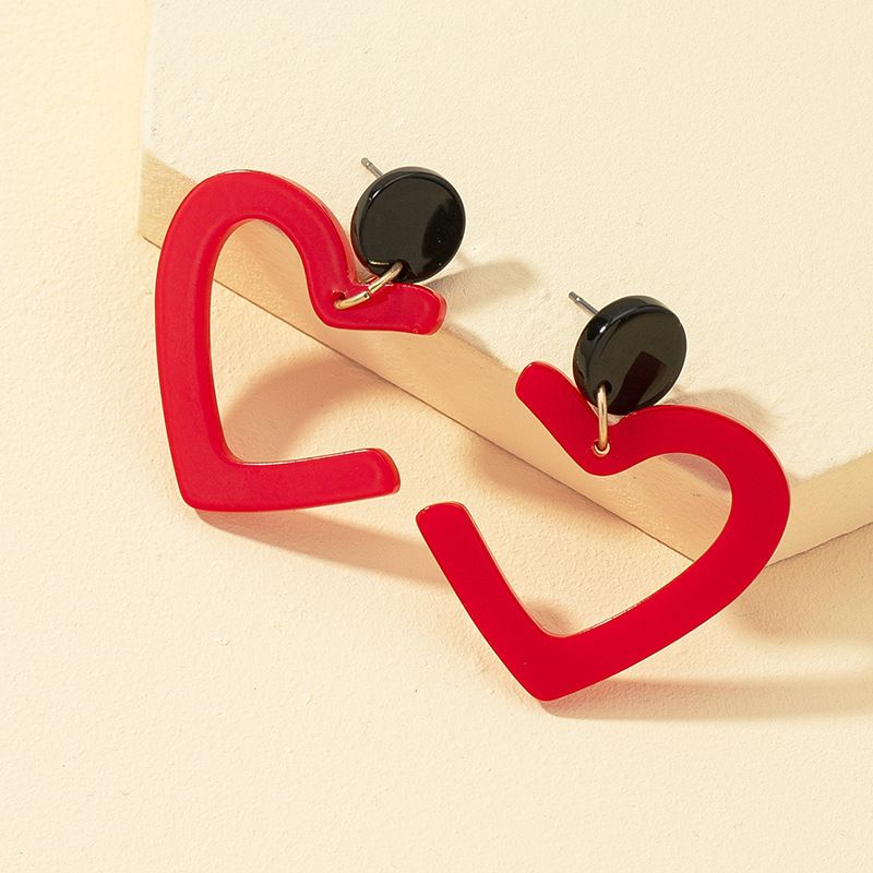 Fashion Red Acrylic Heart-shaped Earrings