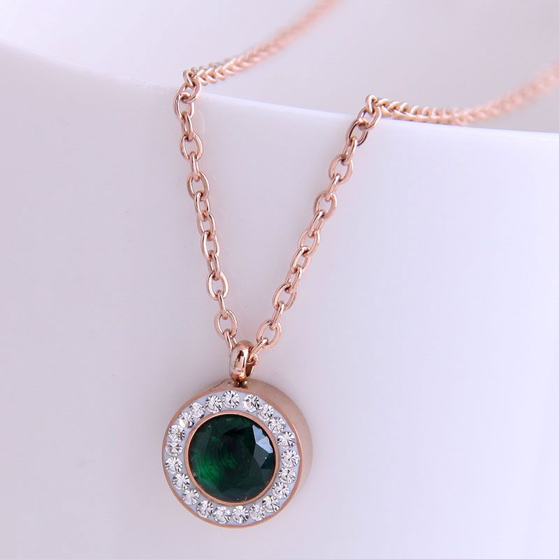 Fashion Titanium Steel Simple Round Flash Diamond Necklace