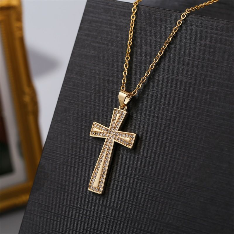 Kupfer Eingelegte Zirkonium Kreuz Halskette