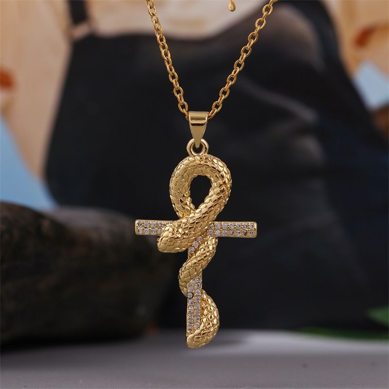 Exaggerated Snake-shaped Cross Necklace