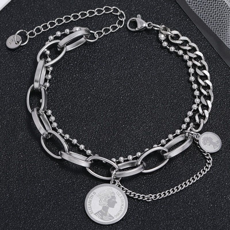 Korean Fashion Simple Stainless Steel Coin Pendant Bracelet