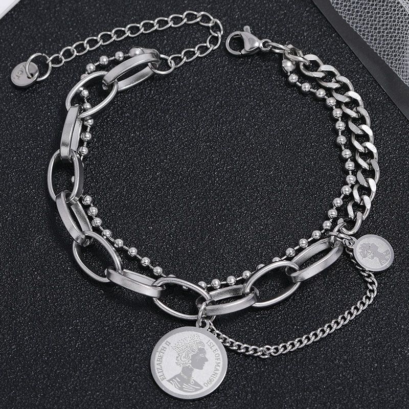 Pulsera Colgante De Moneda De Acero Inoxidable Simple De Moda Coreana