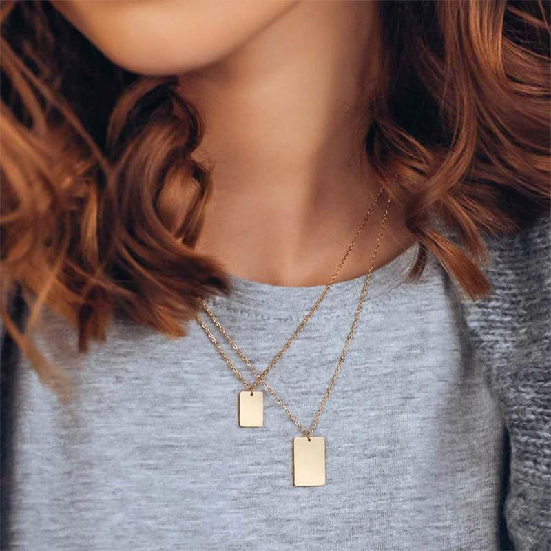 Square Pendant Double Layered Necklace