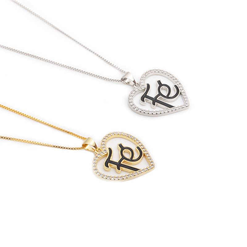 Inlaid Zirconium Heart-shaped Letter Necklace