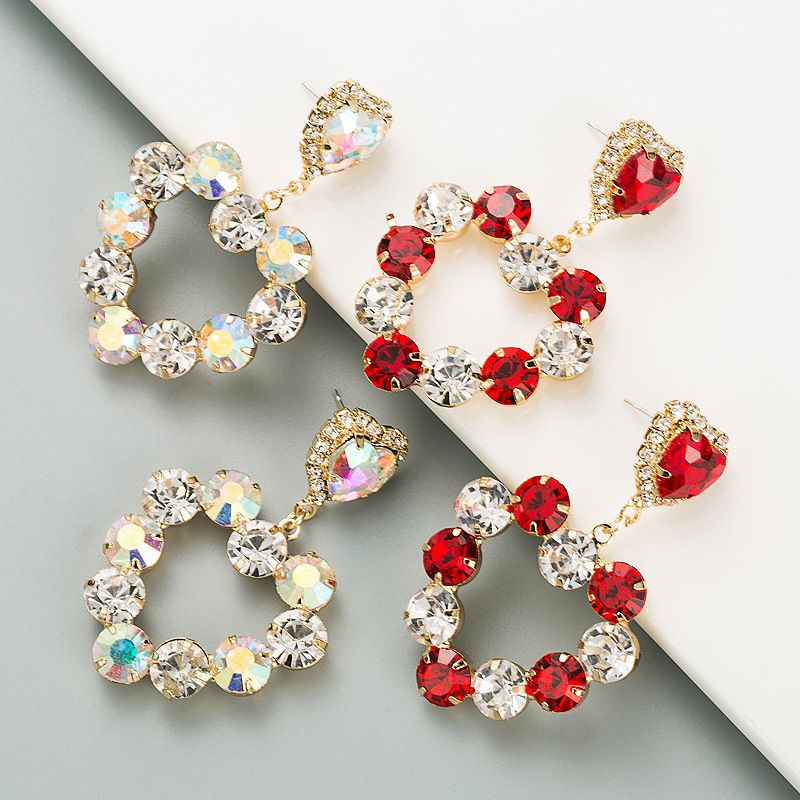 Korean Fashion Heart-shape Full Diamond Alloy Earrings