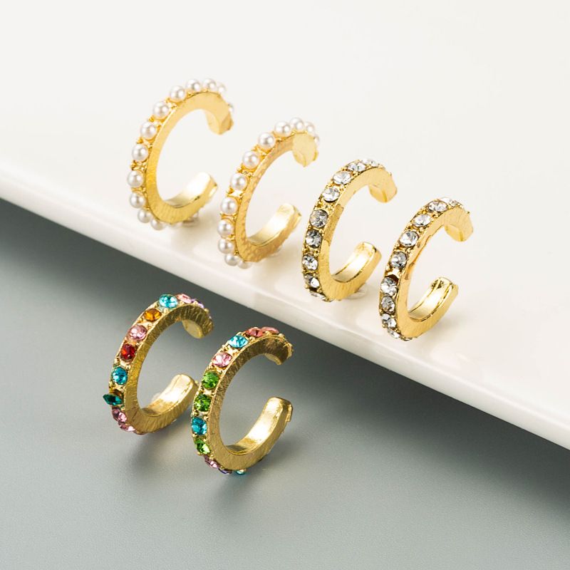 Fashion C Shape Alloy Artificial Gemstones Earrings