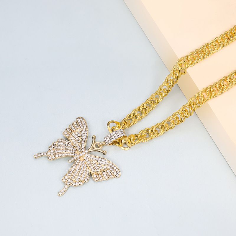 Fashion Alloy Diamond Butterfly Necklace