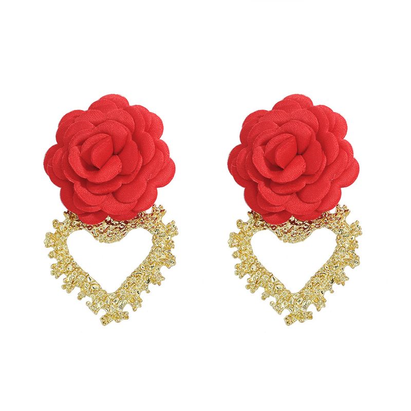 Heart-shaped Fabric Flower Earrings