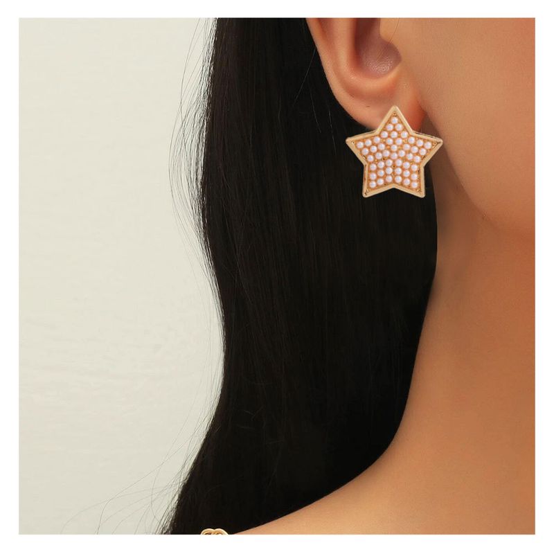 Alloy Inlaid Pearl Five-pointed Star Earrings