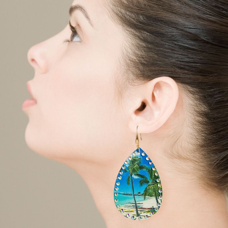 Fashion Leather Coconut Tree Print Drop-shaped Earrings