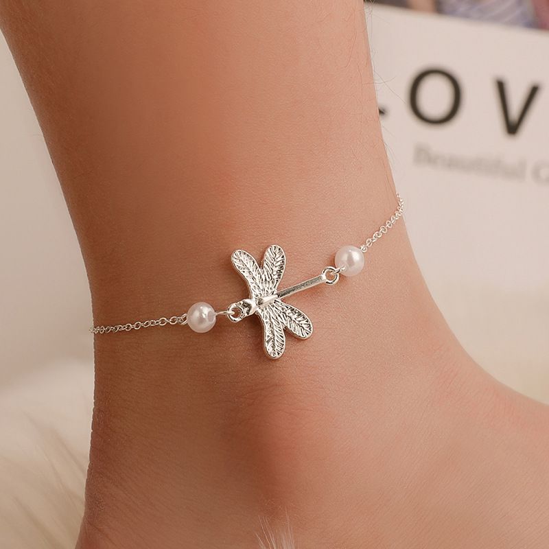 Fashion Cute Animal Dragonfly Pearl Anklet Wholesale