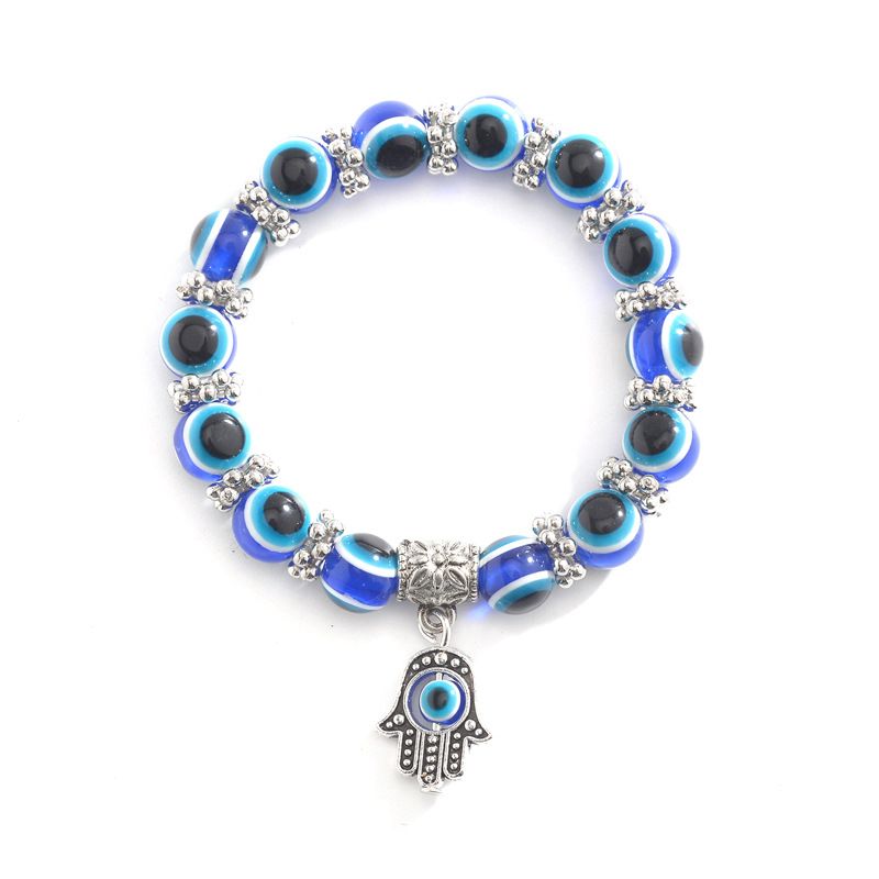 Pulsera De Cuentas De Mano De Fátima Con Ojo Azul Retro