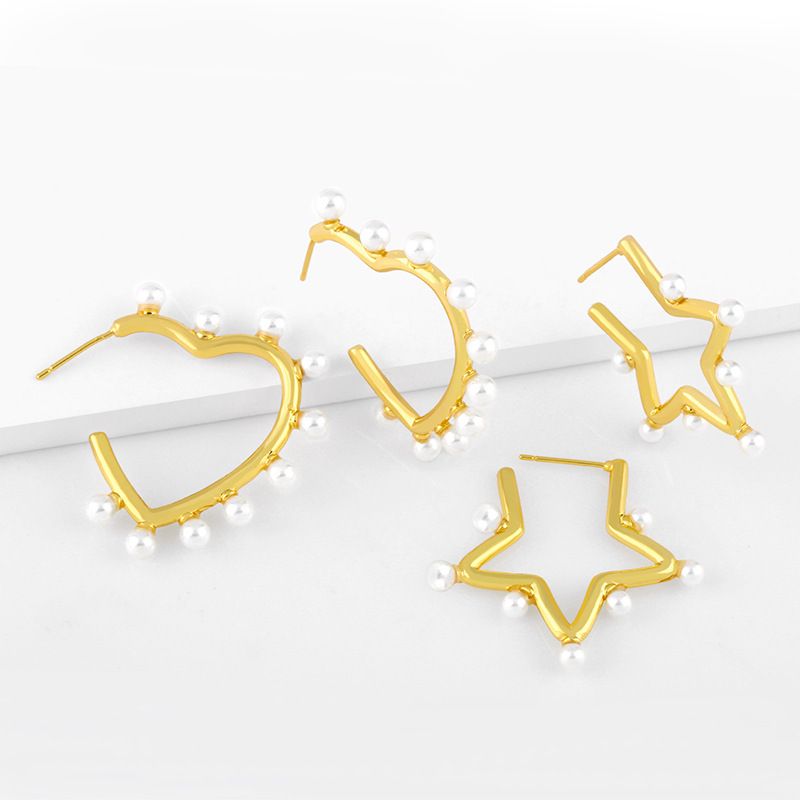Heart Pentagonal Star Pearl Earrings