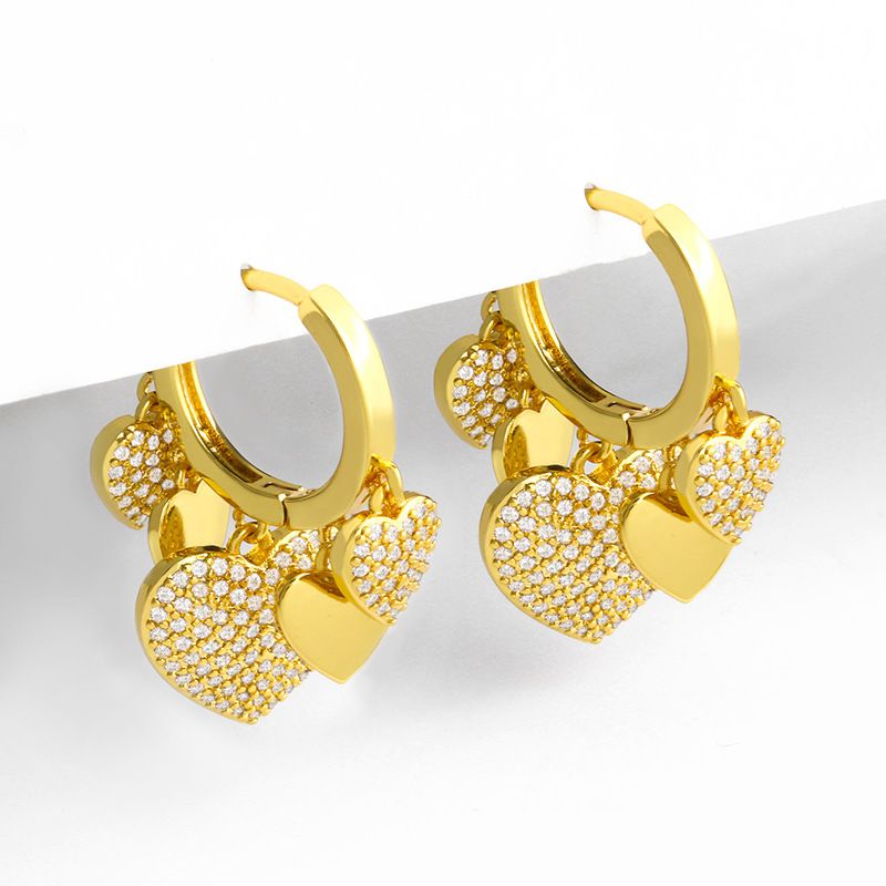 Herz Überzug Kupfer Künstliche Edelsteine 18 Karat Vergoldet Ohrringe