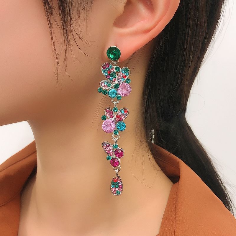 Retro Multi-layer Color Diamond Long Earring
