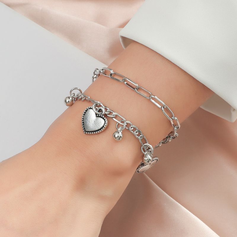 Retro Double-layer Heart Round Bead Chain Bracelet