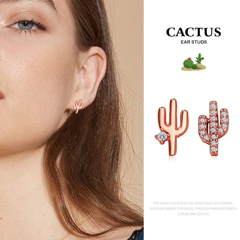 Boucles D&#39;oreilles Asymétriques Coréennes En Forme De Cactus