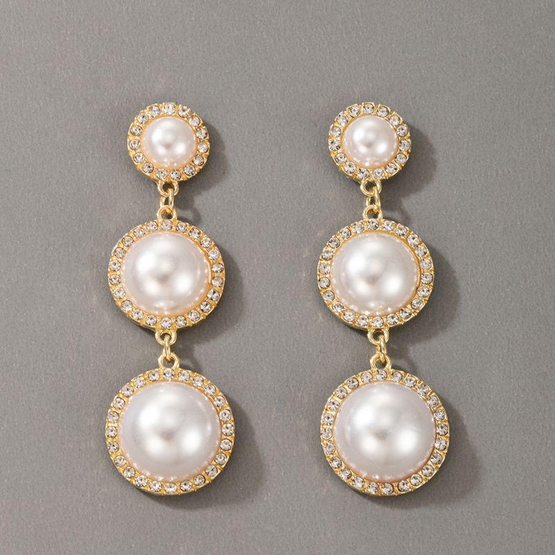 Circle Diamond-studded Pearl Tassel Earrings