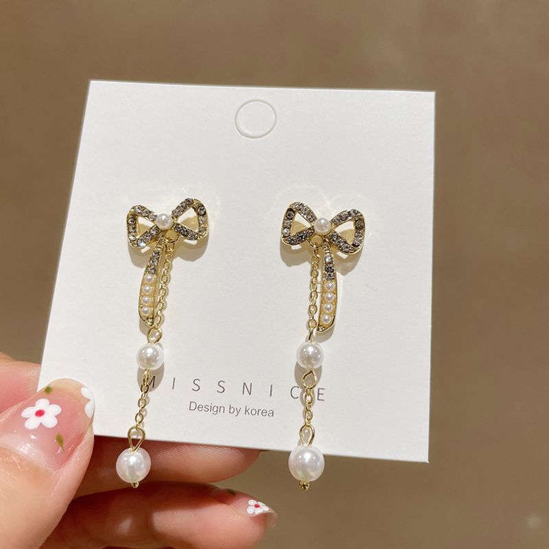 Koreanische Schleife Perlen Strass Ohrringe