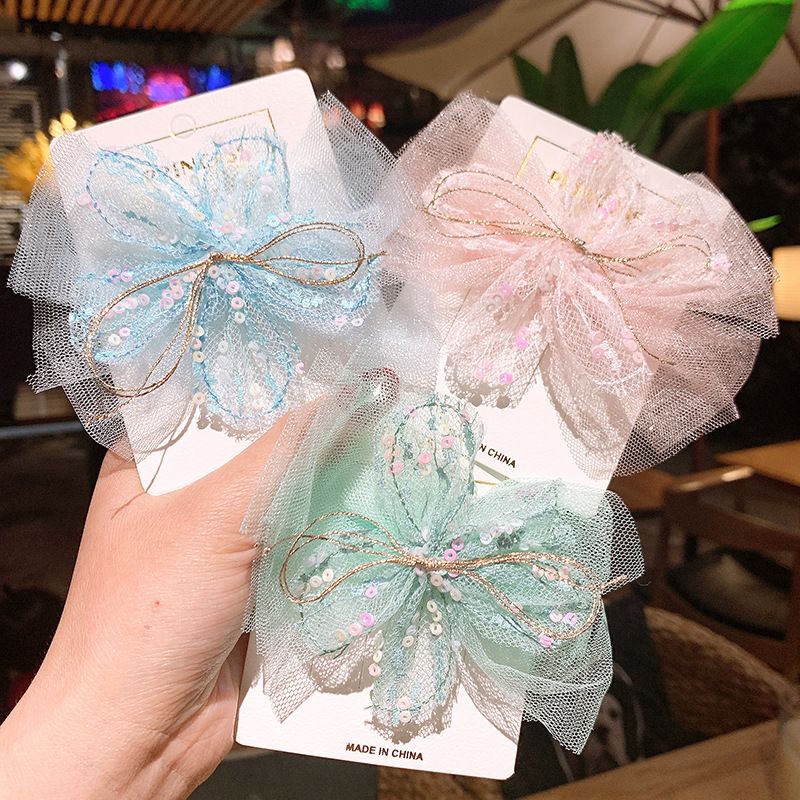 Korea's New Flower Sequins Mesh Lace Bow Hairpin