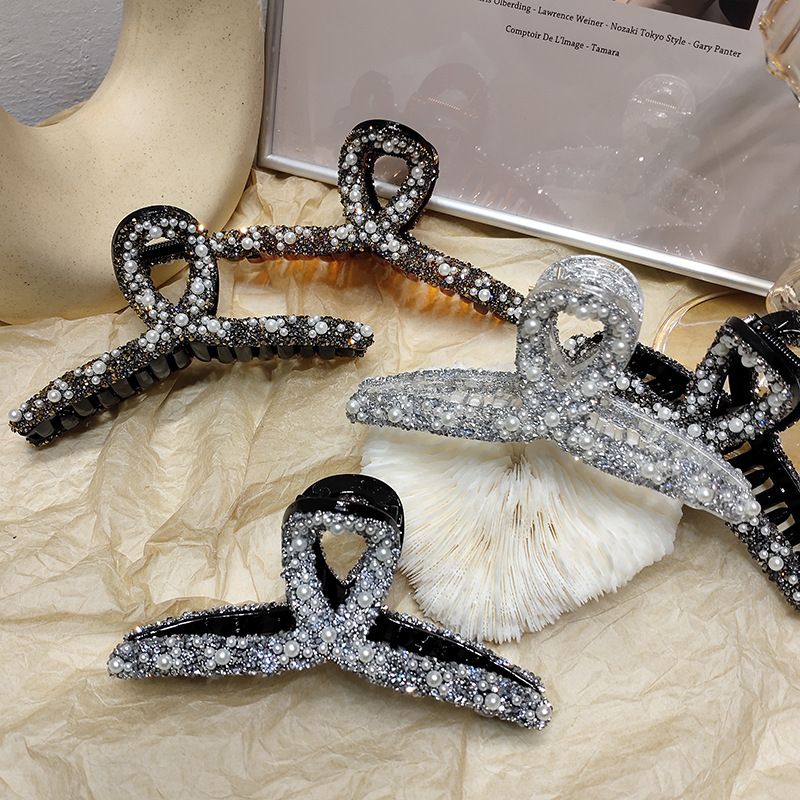 Korean Diamond-studded Pearl Cross-disc Hair Shark Clip