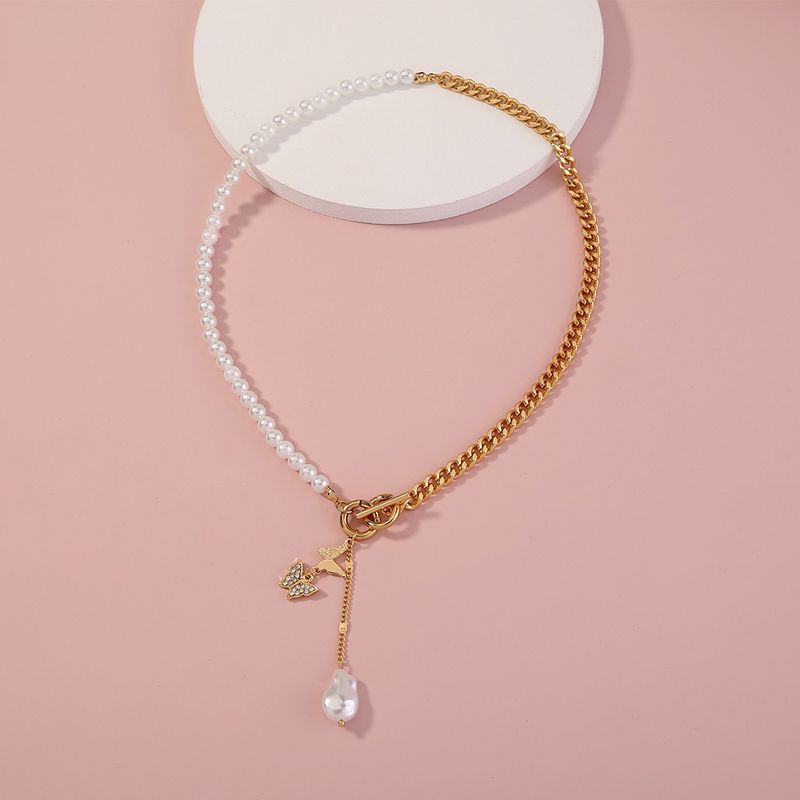 Simple Diamond Butterfly Long Pendant Necklace