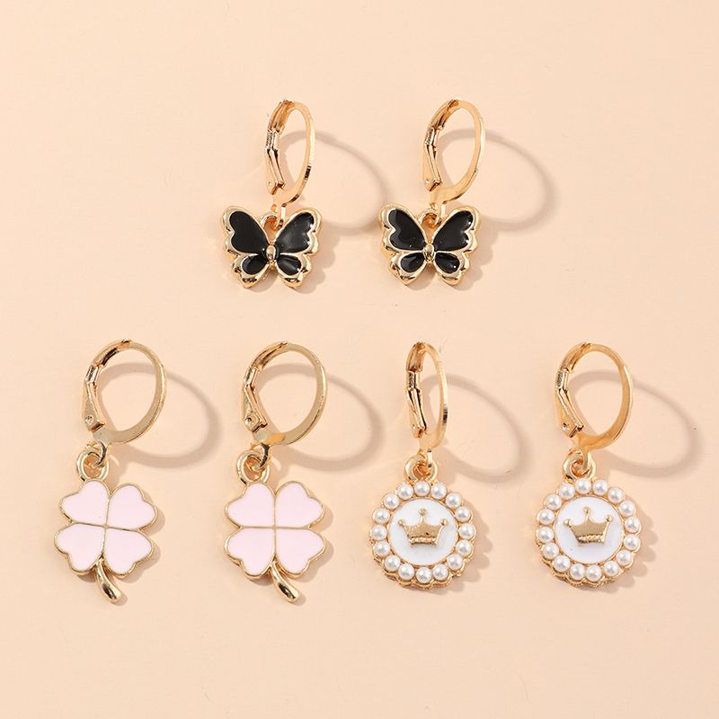 Cute Drop Oil Pearl Butterfly Earrings Set