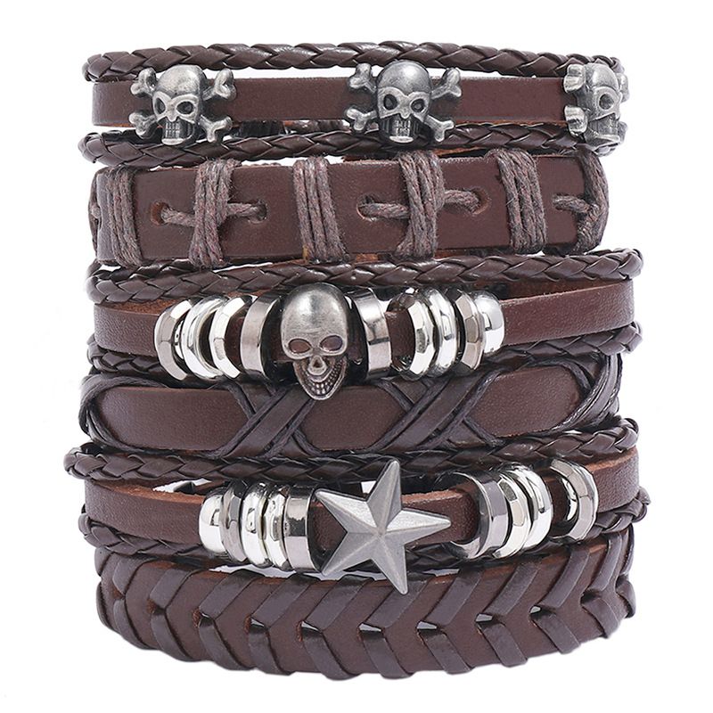 Conjunto Retro De Pulsera De Cuero Trenzado