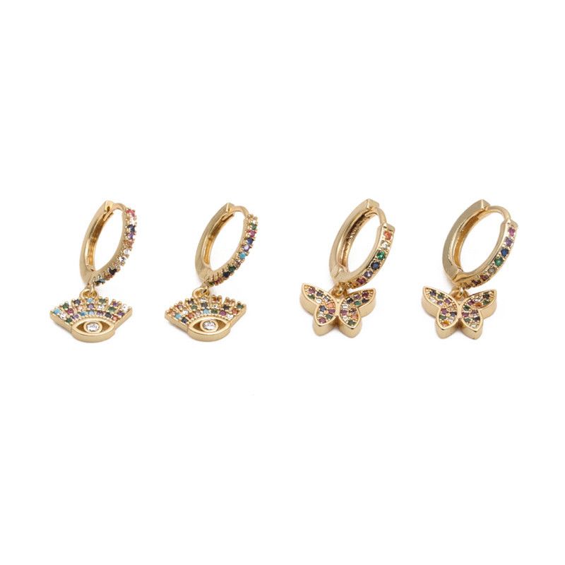 Fashion Color Zircon Butterfly Earrings