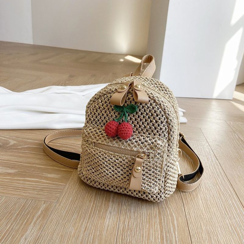 Fashion Cherry Straw Backpack Wholesale