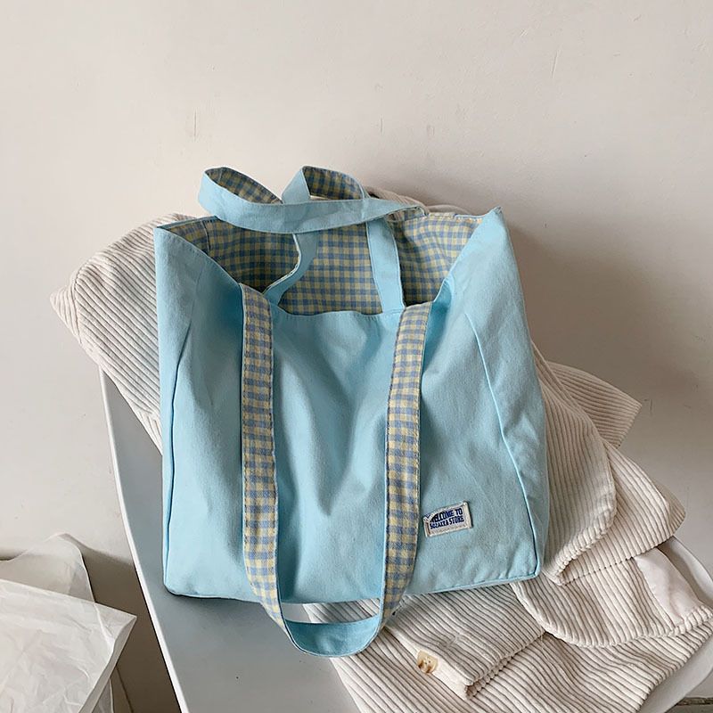 Simple Plaid Shoulder Portable Canvas Bag