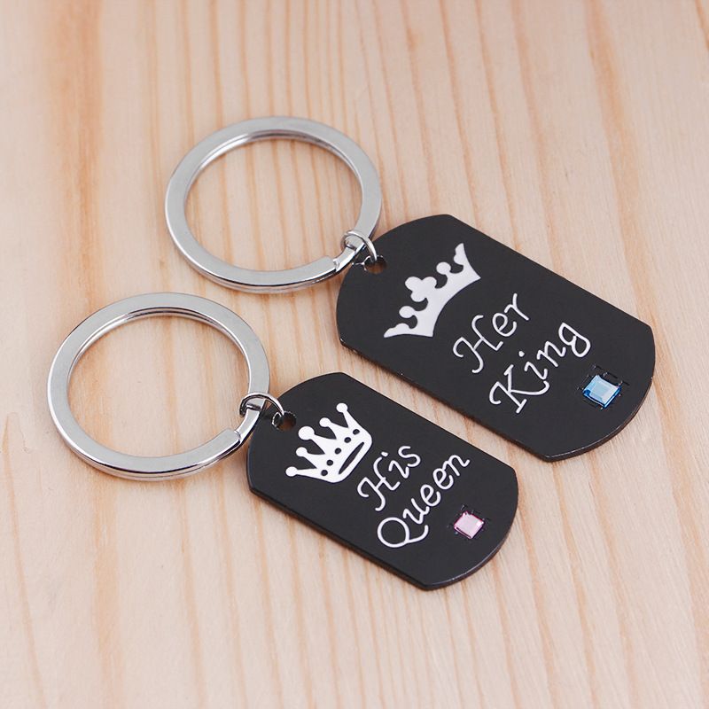 Fashion Crown Lettering Necklace Keychain Set