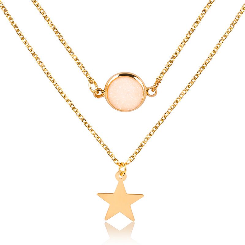 Fashion Five-pointed Star Frosted Gemstone Double-layer Necklace Wholesale