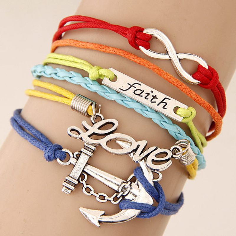 Rétro Créatif Amour Ancre Multicouche Bracelet Tressé