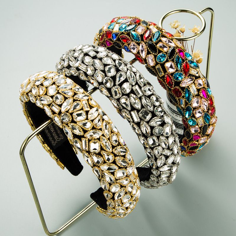 Baroque Colored Glass Diamond Gold Velvet Headband