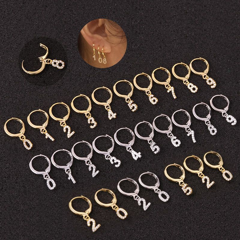 New Simple Arabic Numeral Zircon Single Earrings