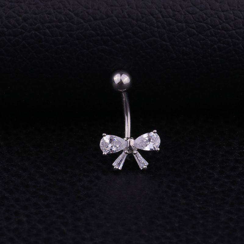 Fashion Bow Knot Stainless Steel Inlaid Zircon Belly Ring