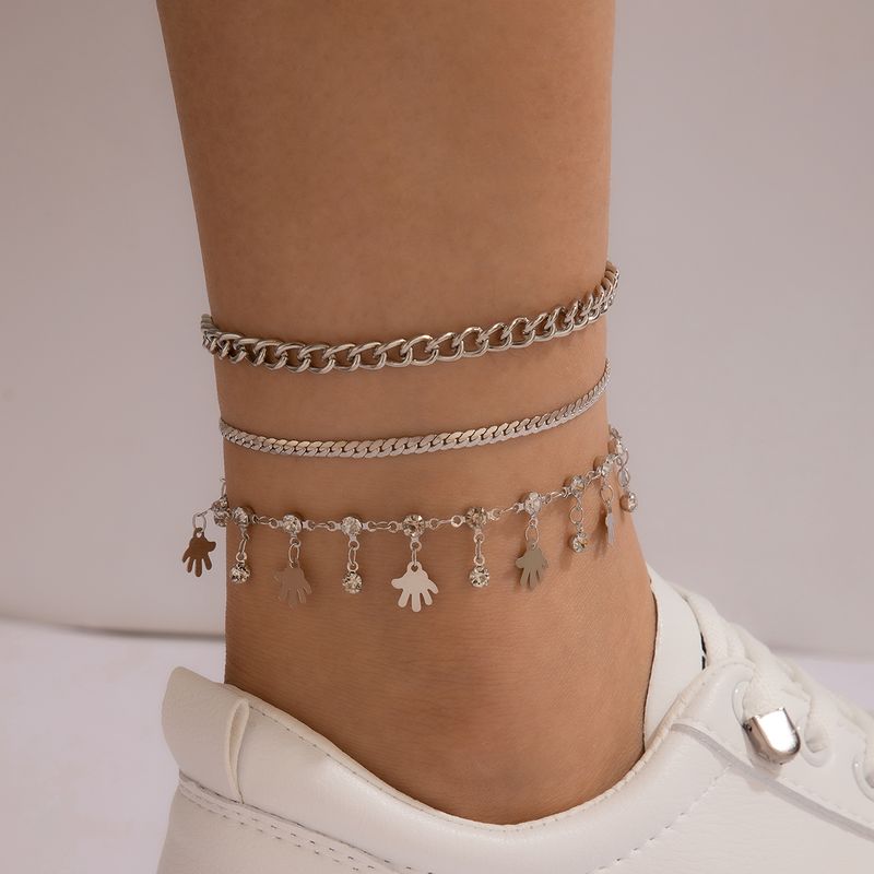Fashion Palm Pendant Rhinestone Chain Anklet Set